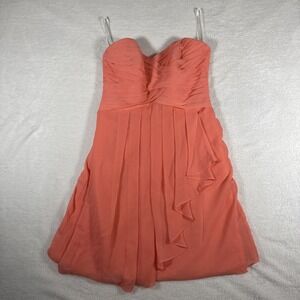 Davids Bridal Peach Strapless Dress Womens Size 8 Coral Reef Knee Length Boning